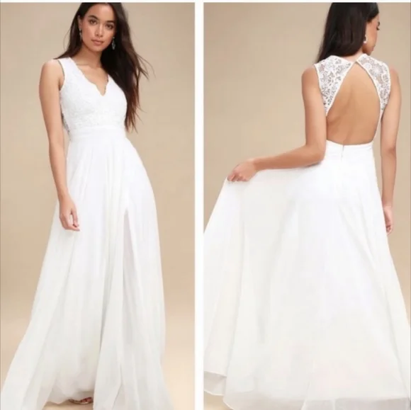 Lulus Dresses Lulus Do Re Mi White Lace Backless Maxi Dress Size Medium Poshmark